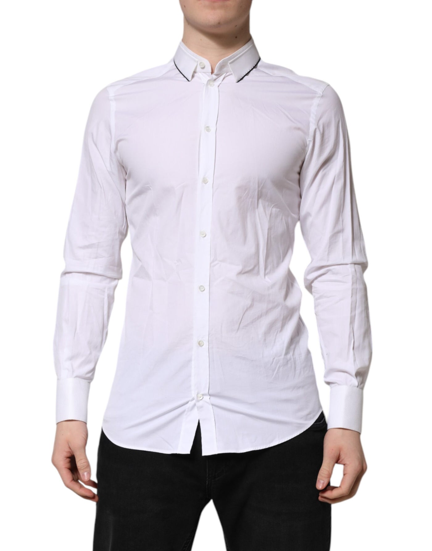 Chemise habillée à manches longues en coton blanc Dolce &amp; Gabbana