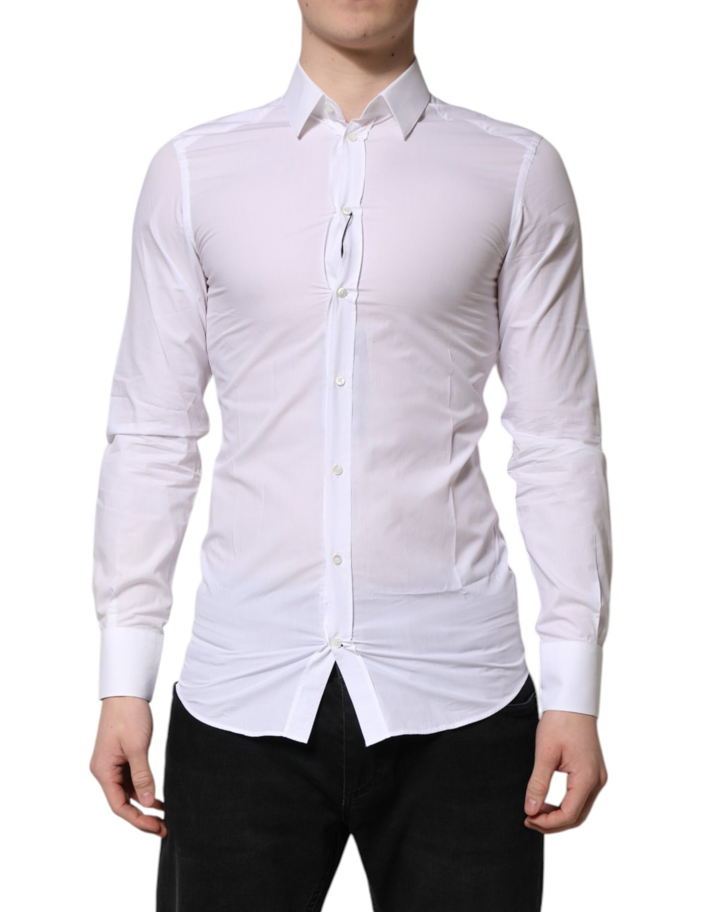 Chemise habillée à manches longues Dolce &amp; Gabbana White GOLD pour homme