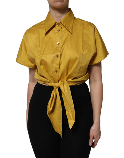 Blouse à manches courtes à col montant moutarde de Dolce &amp; Gabbana