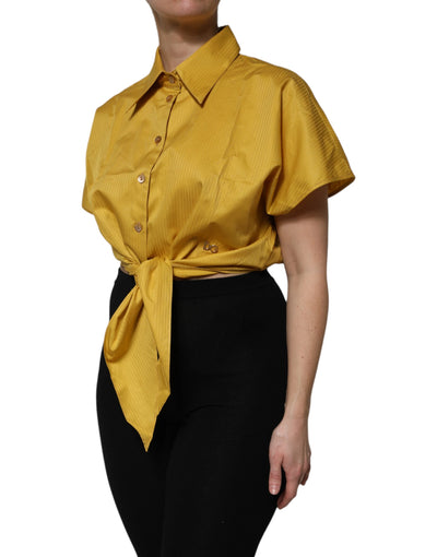 Blouse à manches courtes à col montant moutarde de Dolce &amp; Gabbana