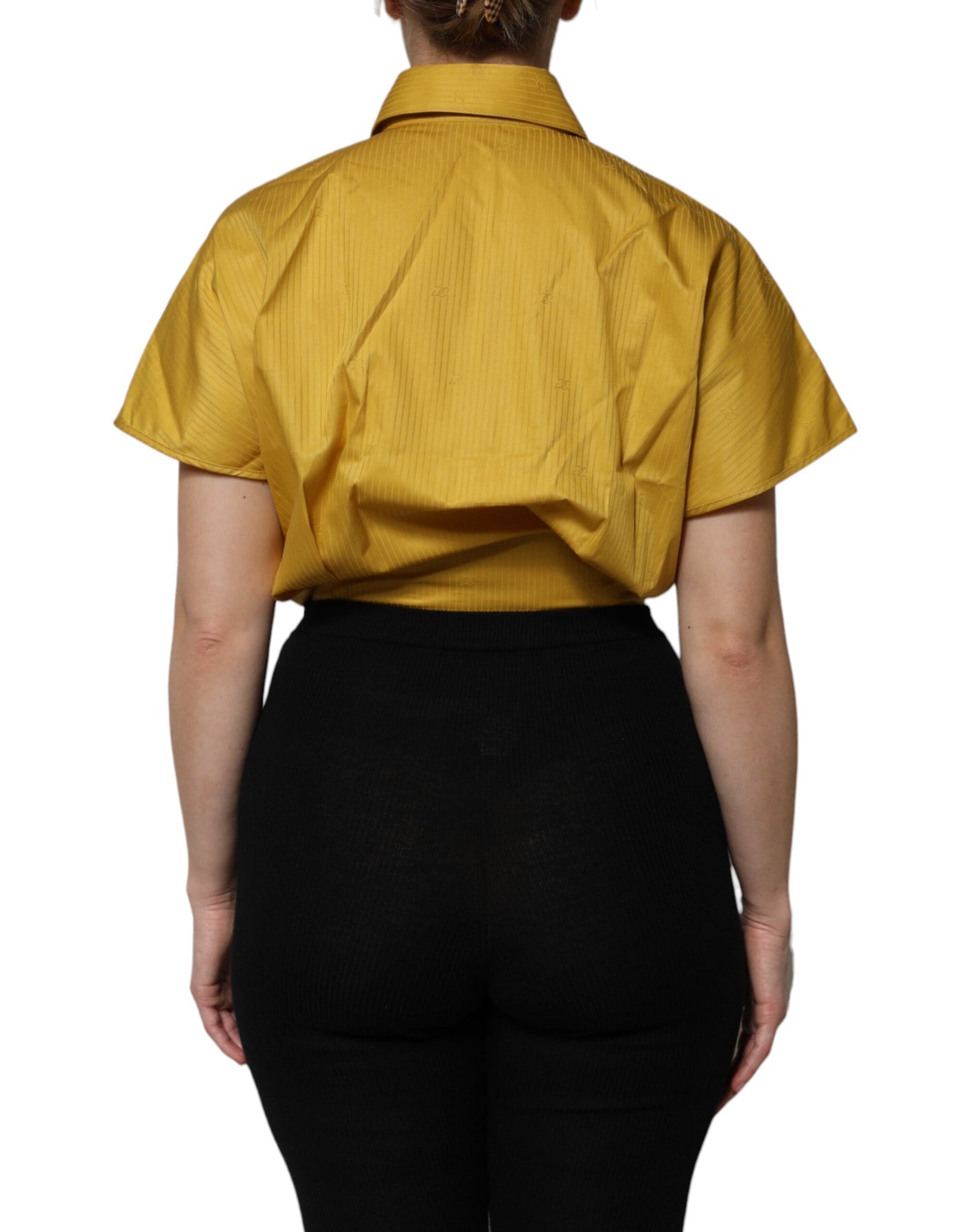 Blouse à manches courtes à col montant moutarde de Dolce &amp; Gabbana