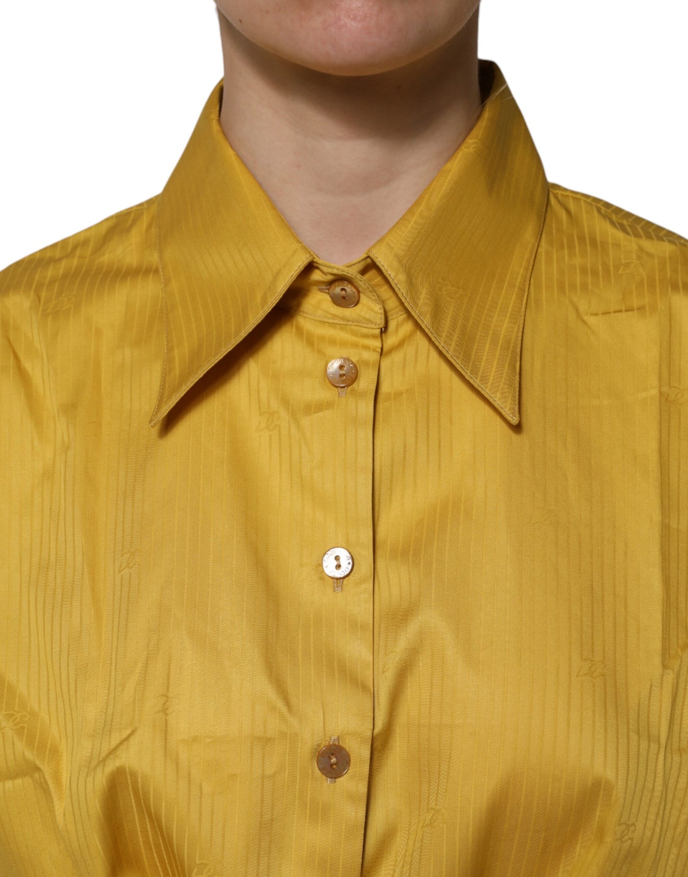Blouse à manches courtes à col montant moutarde de Dolce &amp; Gabbana