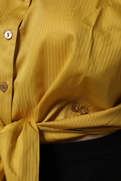 Blouse à manches courtes à col montant moutarde de Dolce &amp; Gabbana