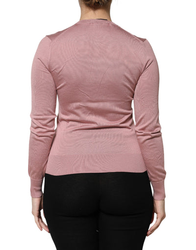 Pull cardigan boutonné en tricot de soie rose Dolce &amp; Gabbana
