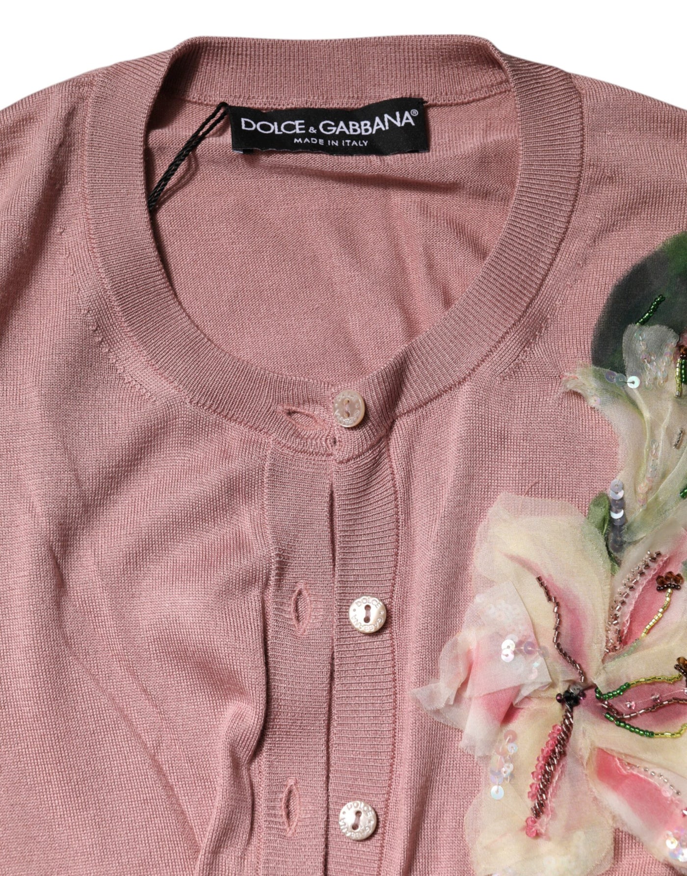 Pull cardigan boutonné en tricot de soie rose Dolce &amp; Gabbana