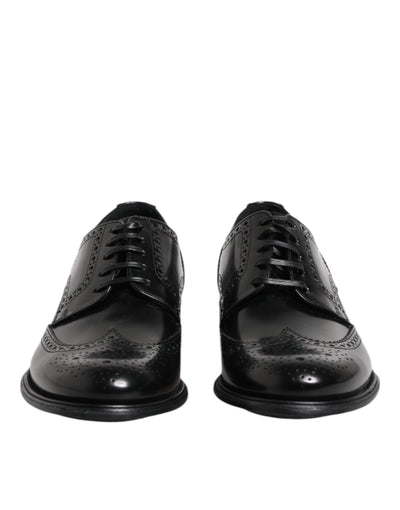 Dolce &amp; Gabbana Zwarte Leren Derby Wingtip Formele Schoenen