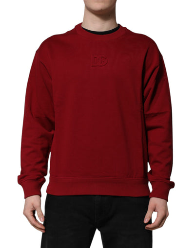 Pull ras du cou en coton rouge avec logo en relief Dolce &amp; Gabbana