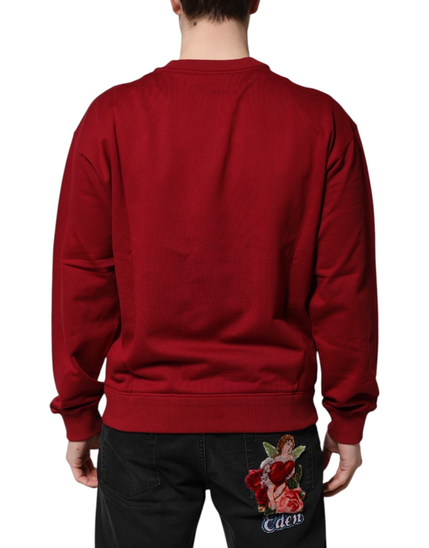 Pull ras du cou en coton rouge avec logo en relief Dolce &amp; Gabbana