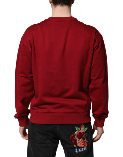 Pull ras du cou en coton rouge avec logo en relief Dolce &amp; Gabbana