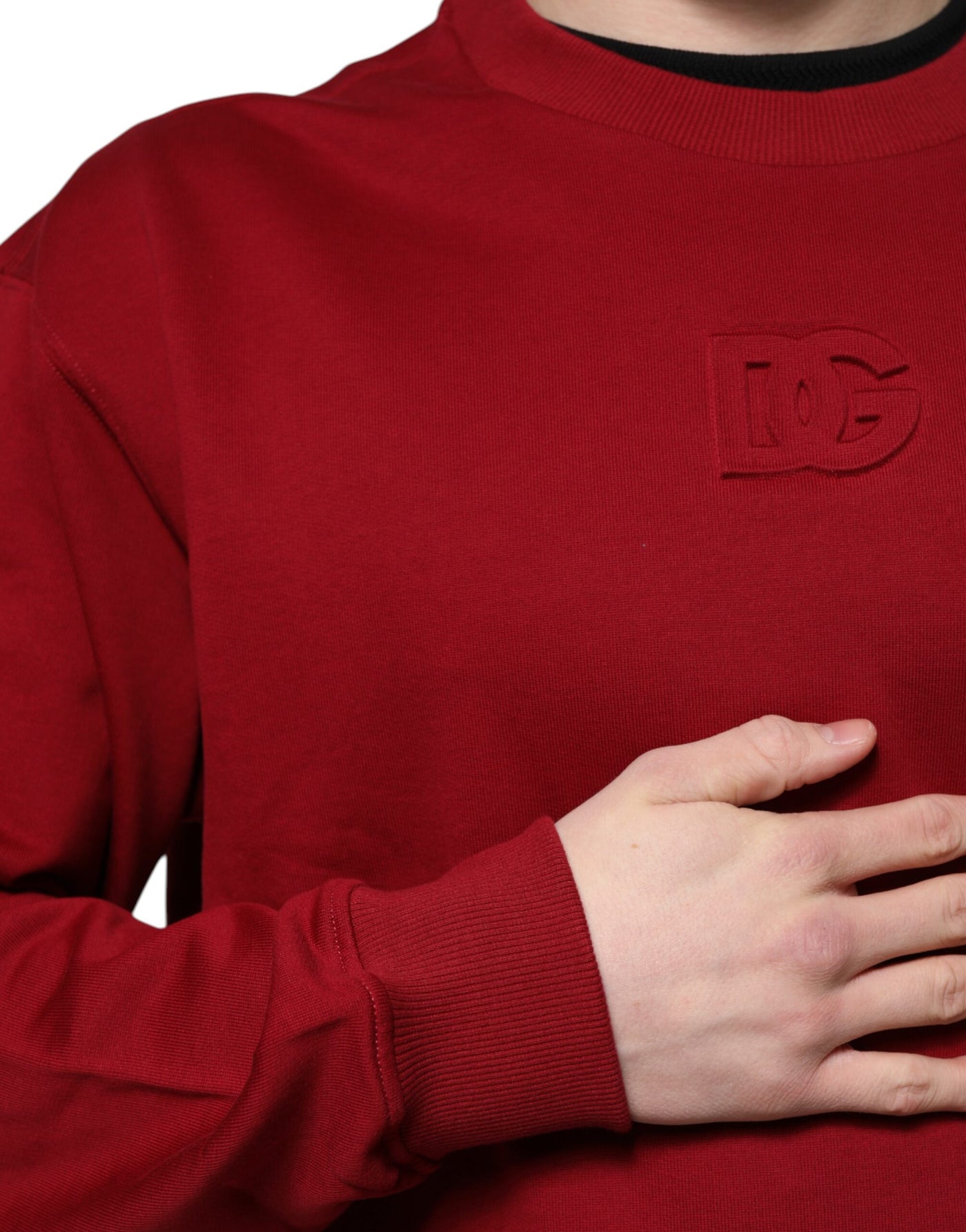 Pull ras du cou en coton rouge avec logo en relief Dolce &amp; Gabbana