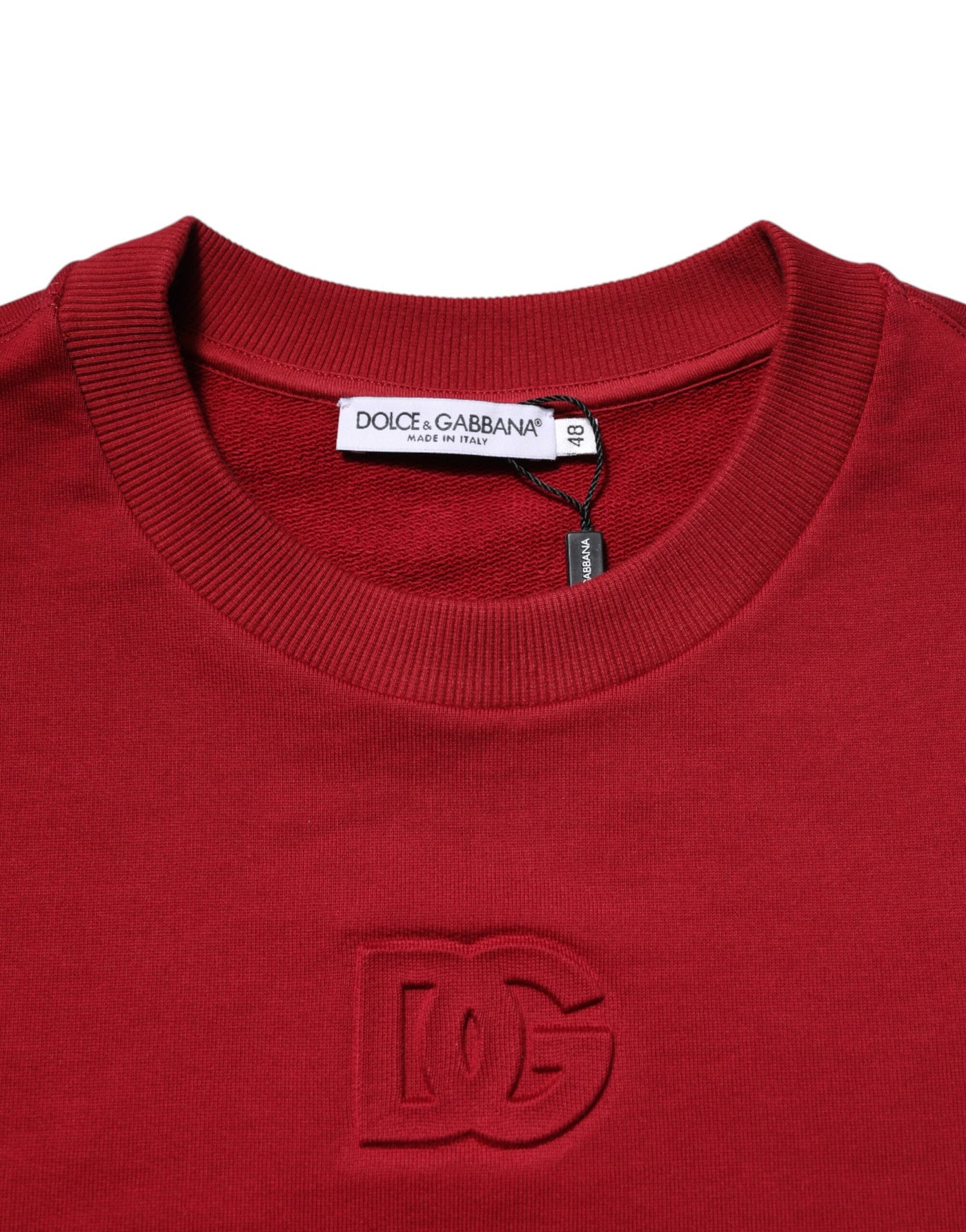 Pull ras du cou en coton rouge avec logo en relief Dolce &amp; Gabbana