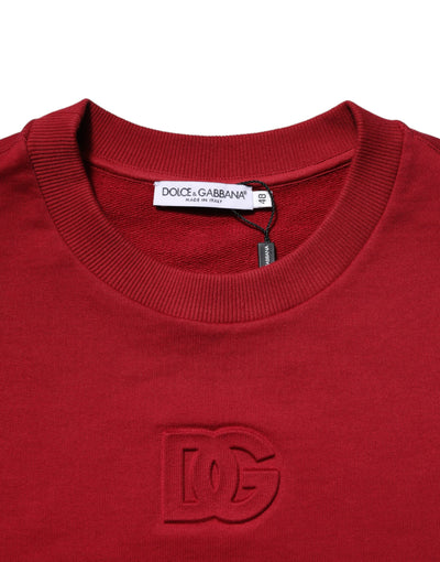 Pull ras du cou en coton rouge avec logo en relief Dolce &amp; Gabbana