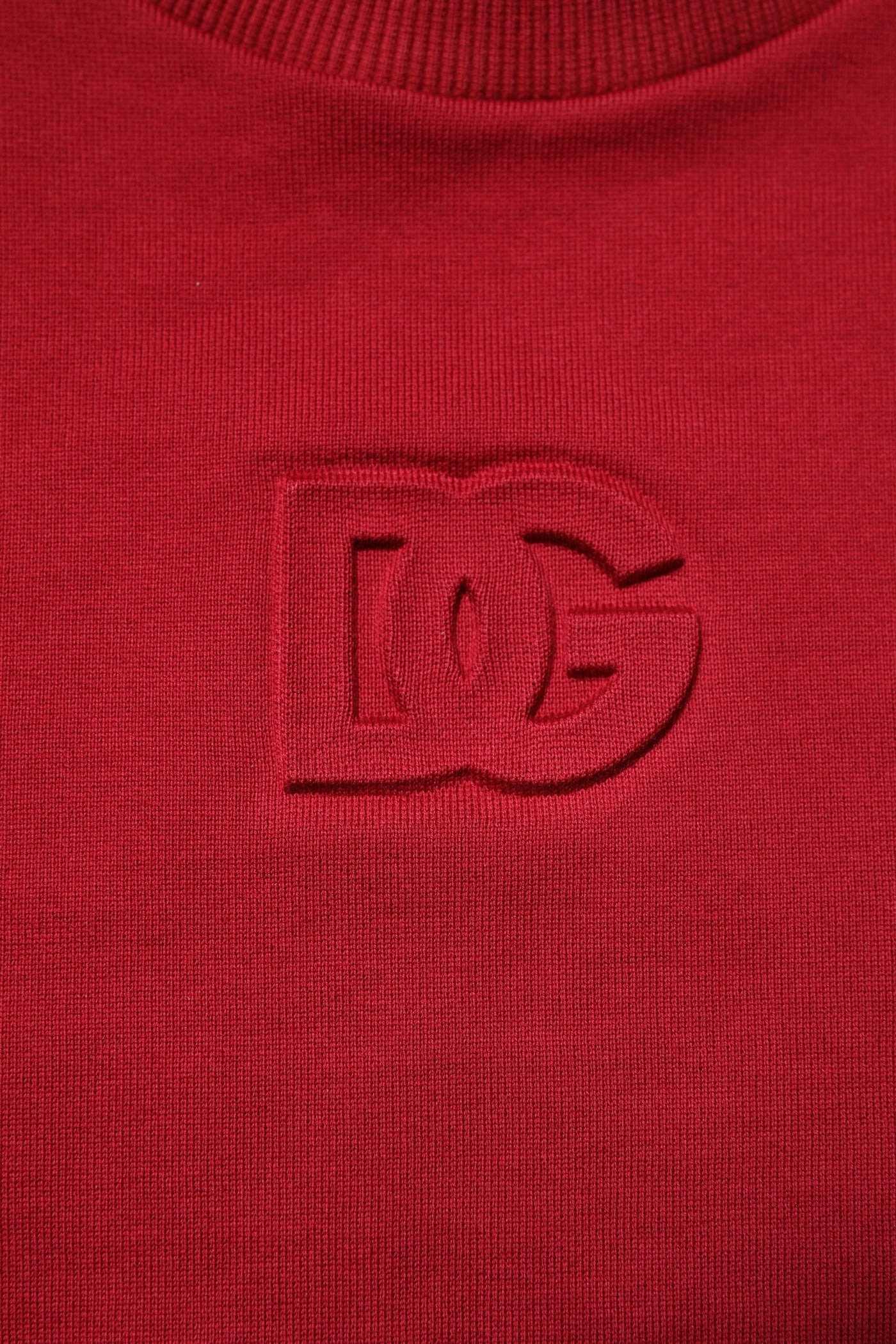 Pull ras du cou en coton rouge avec logo en relief Dolce &amp; Gabbana