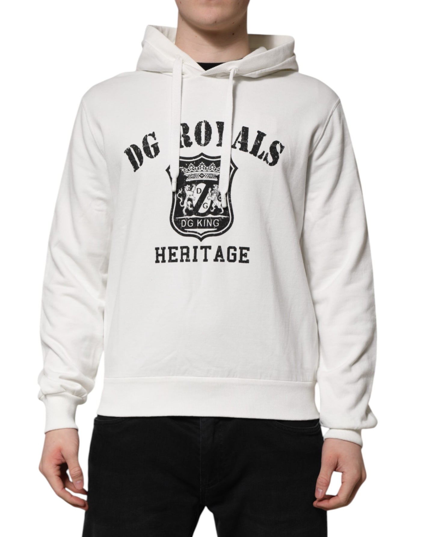 Pull à capuche Dolce &amp; Gabbana en coton blanc imprimé DG ROYAL