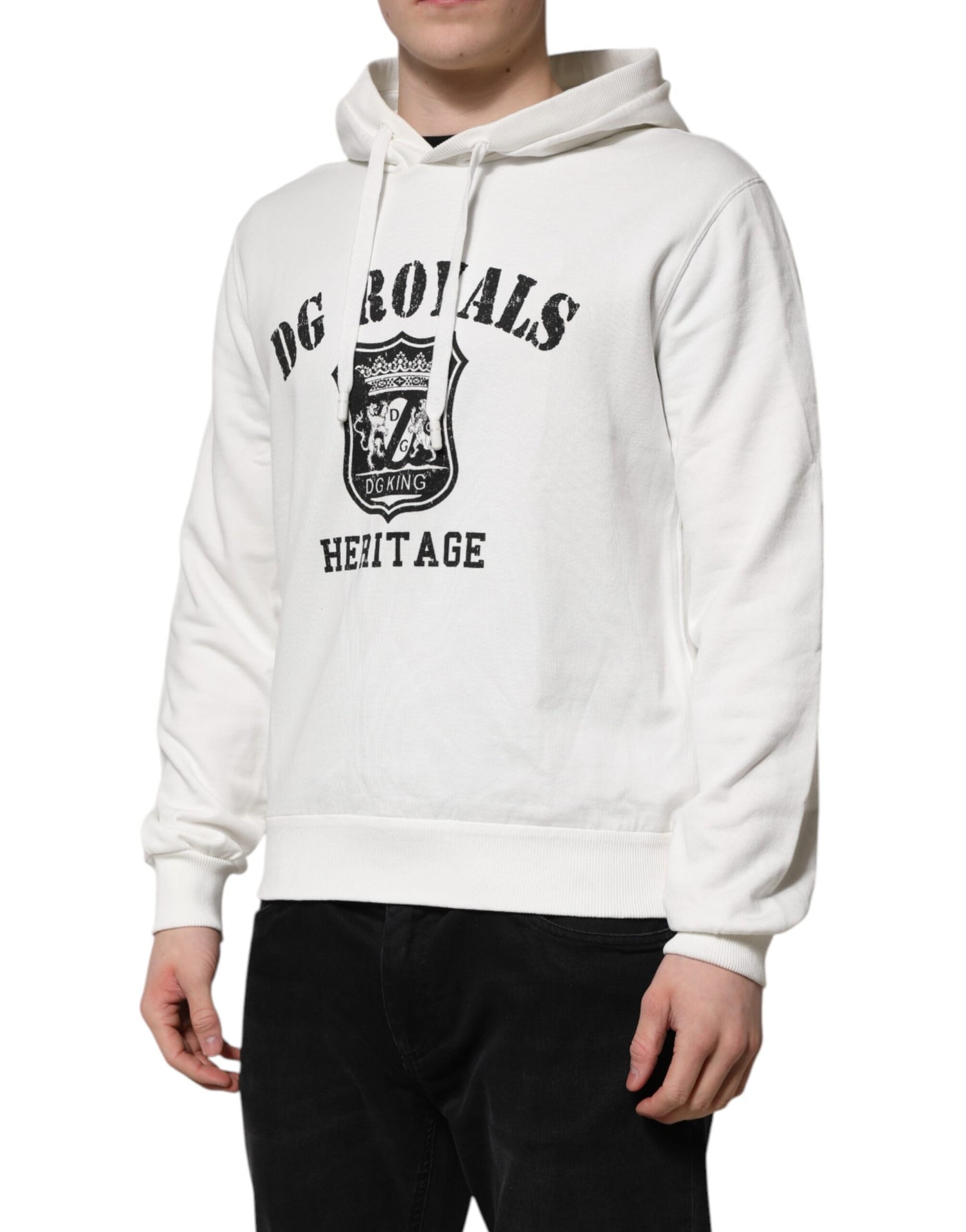 Pull à capuche Dolce &amp; Gabbana en coton blanc imprimé DG ROYAL