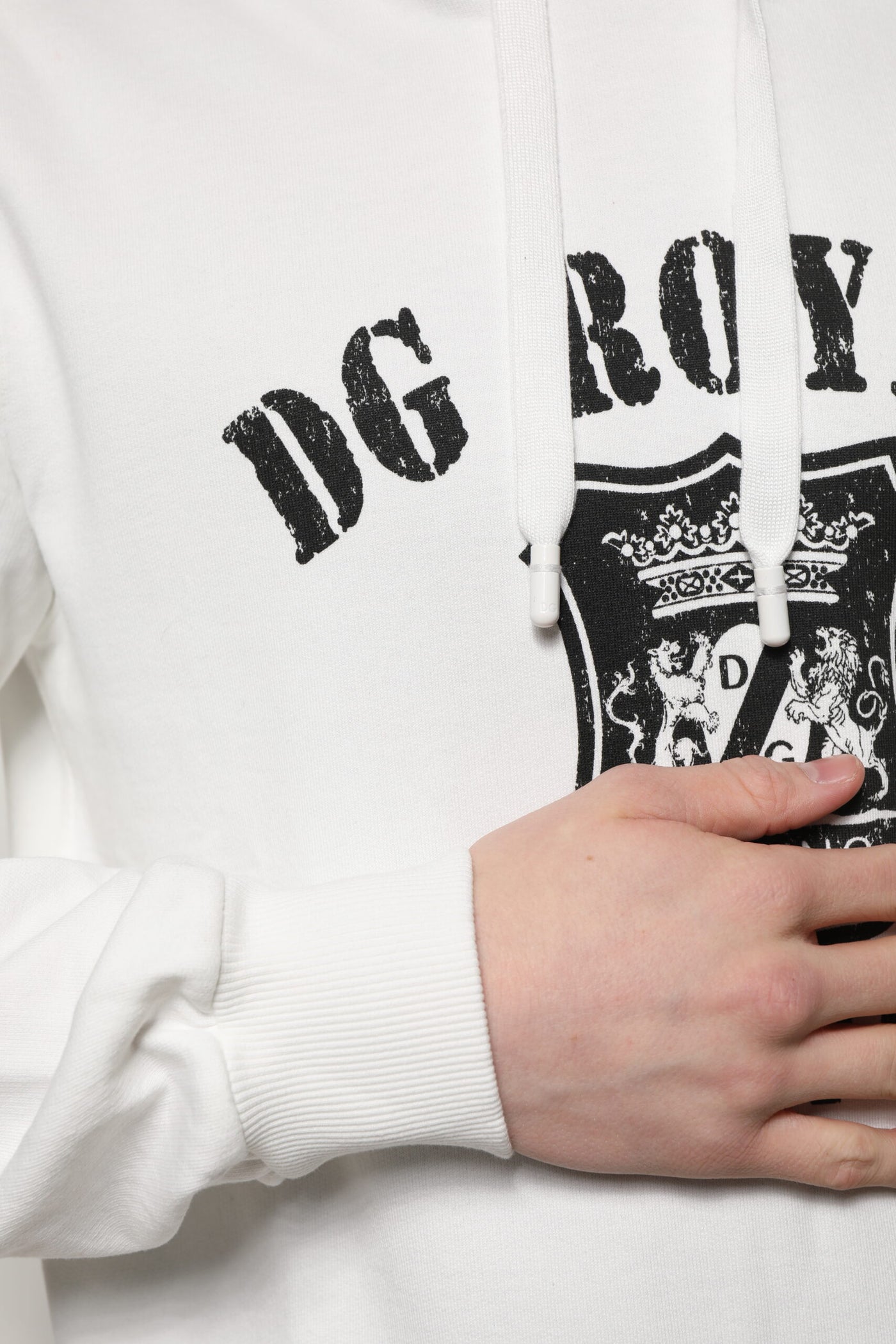 Pull à capuche Dolce &amp; Gabbana en coton blanc imprimé DG ROYAL