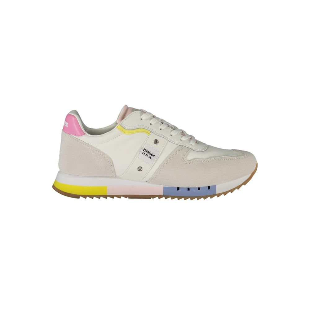 Blauer Witte Leren Dames Sneaker
