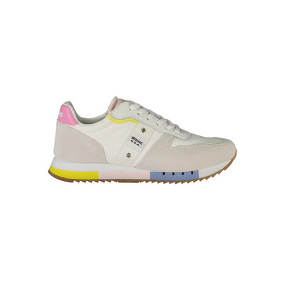 Blauer Witte Leren Dames Sneaker
