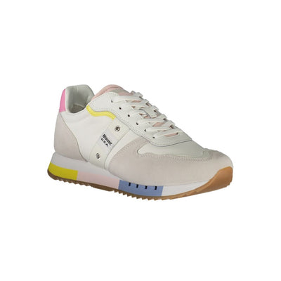 Blauer Witte Leren Dames Sneaker
