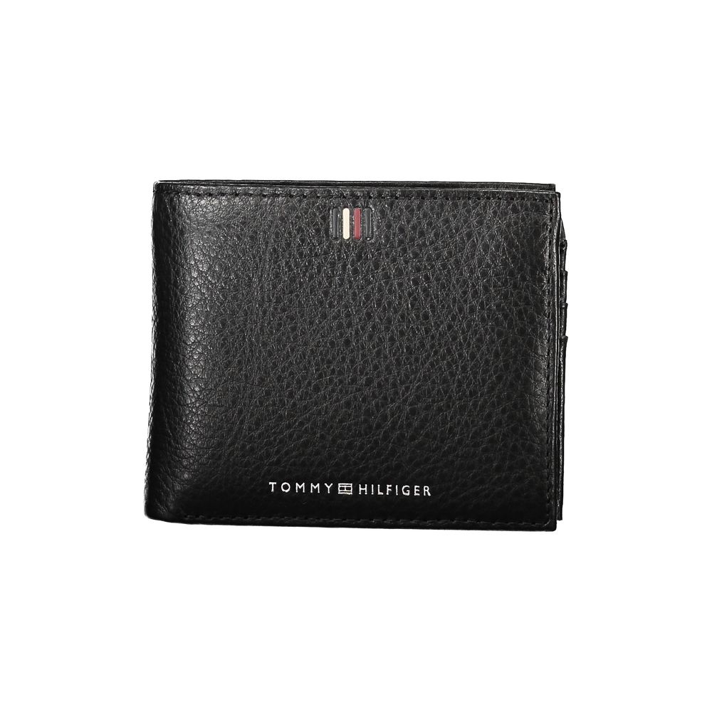 Tommy Hilfiger Strakke Zwarte Leren Portemonnee met Ruime Opbergruimte