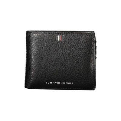 Tommy Hilfiger Strakke Zwarte Leren Portemonnee met Ruime Opbergruimte