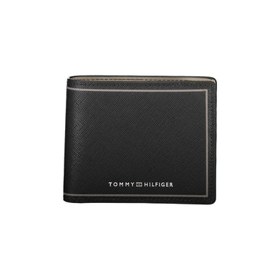 Tommy Hilfiger Zwarte Leren Dubbele Kaarthouder