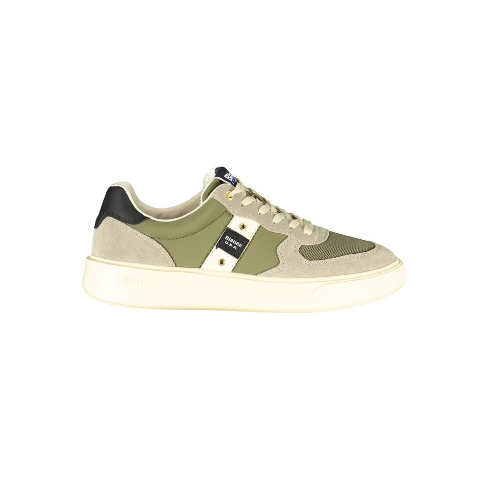 Blauer Groene Leren Heren Sneaker