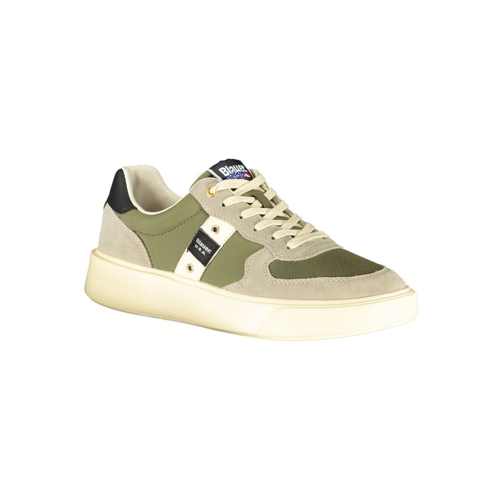 Blauer Groene Leren Heren Sneaker