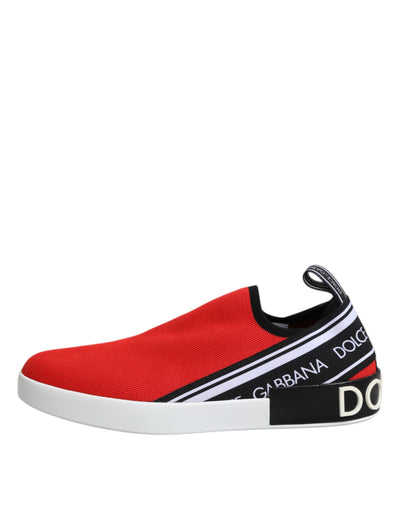 Dolce &amp; Gabbana Red Logo Low Top Slip On Heren Sneakers Schoenen