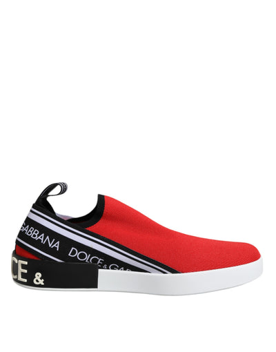 Dolce &amp; Gabbana Red Logo Low Top Slip On Heren Sneakers Schoenen