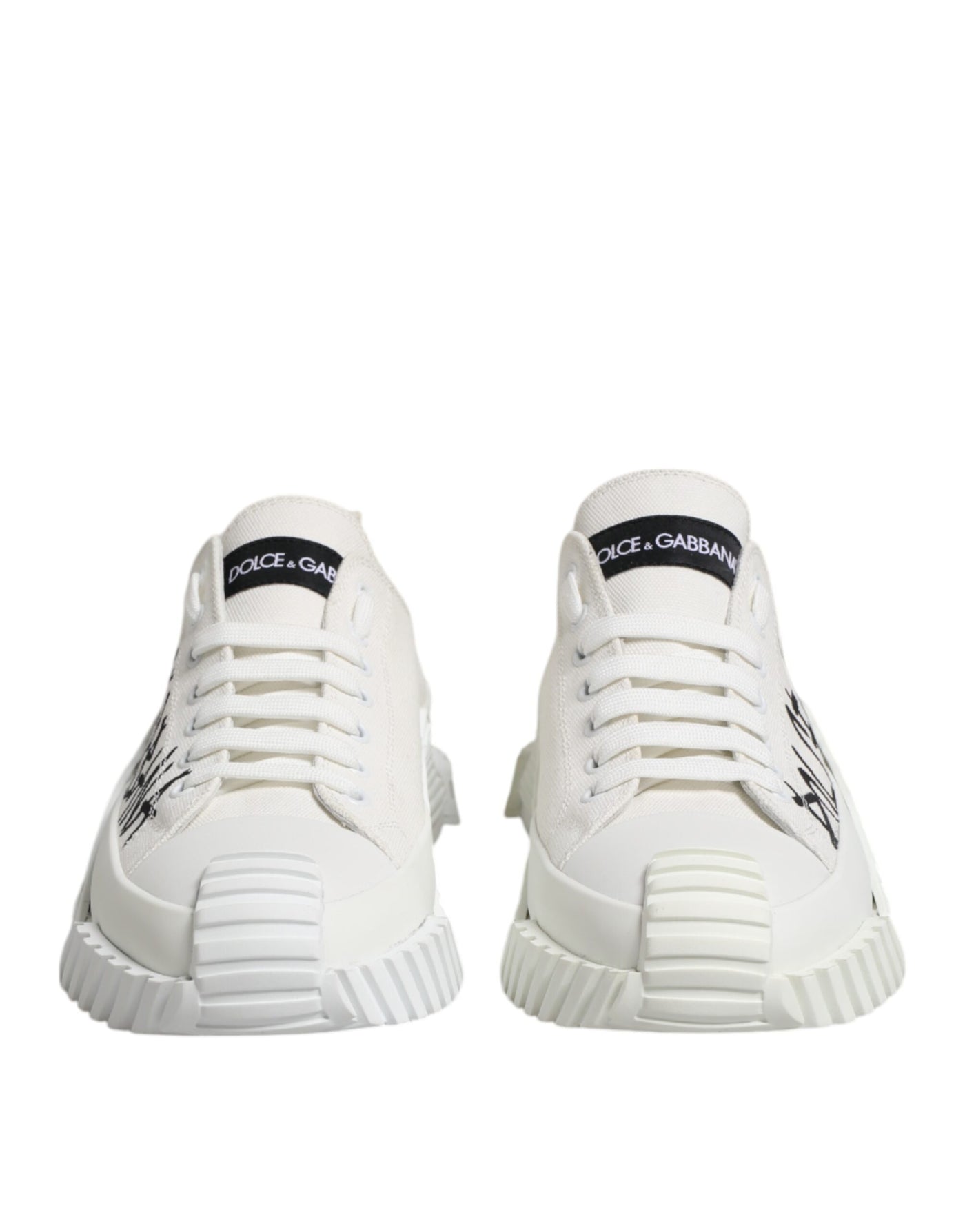 Dolce &amp; Gabbana witte veterschoenen met logoprint en lage bovenkant