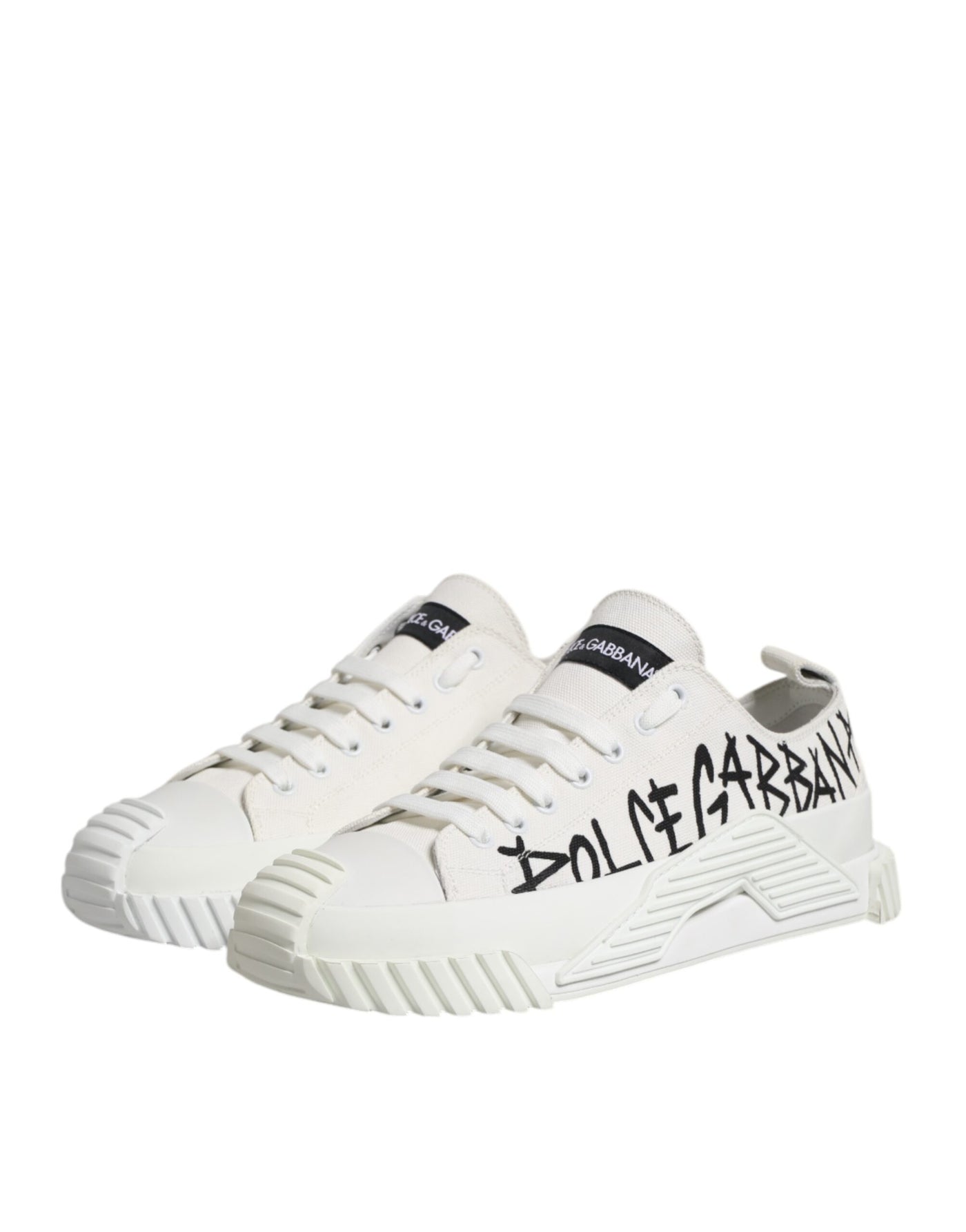 Dolce &amp; Gabbana witte veterschoenen met logoprint en lage bovenkant