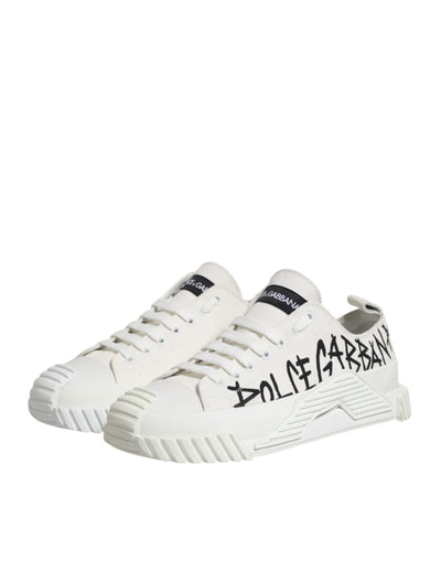 Dolce &amp; Gabbana witte veterschoenen met logoprint en lage bovenkant