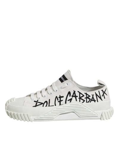 Dolce &amp; Gabbana witte veterschoenen met logoprint en lage bovenkant