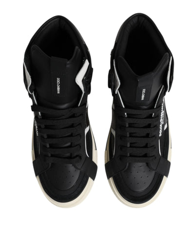 Dolce &amp; Gabbana Zwarte Leren High Top Logo Heren Sneakers Schoenen