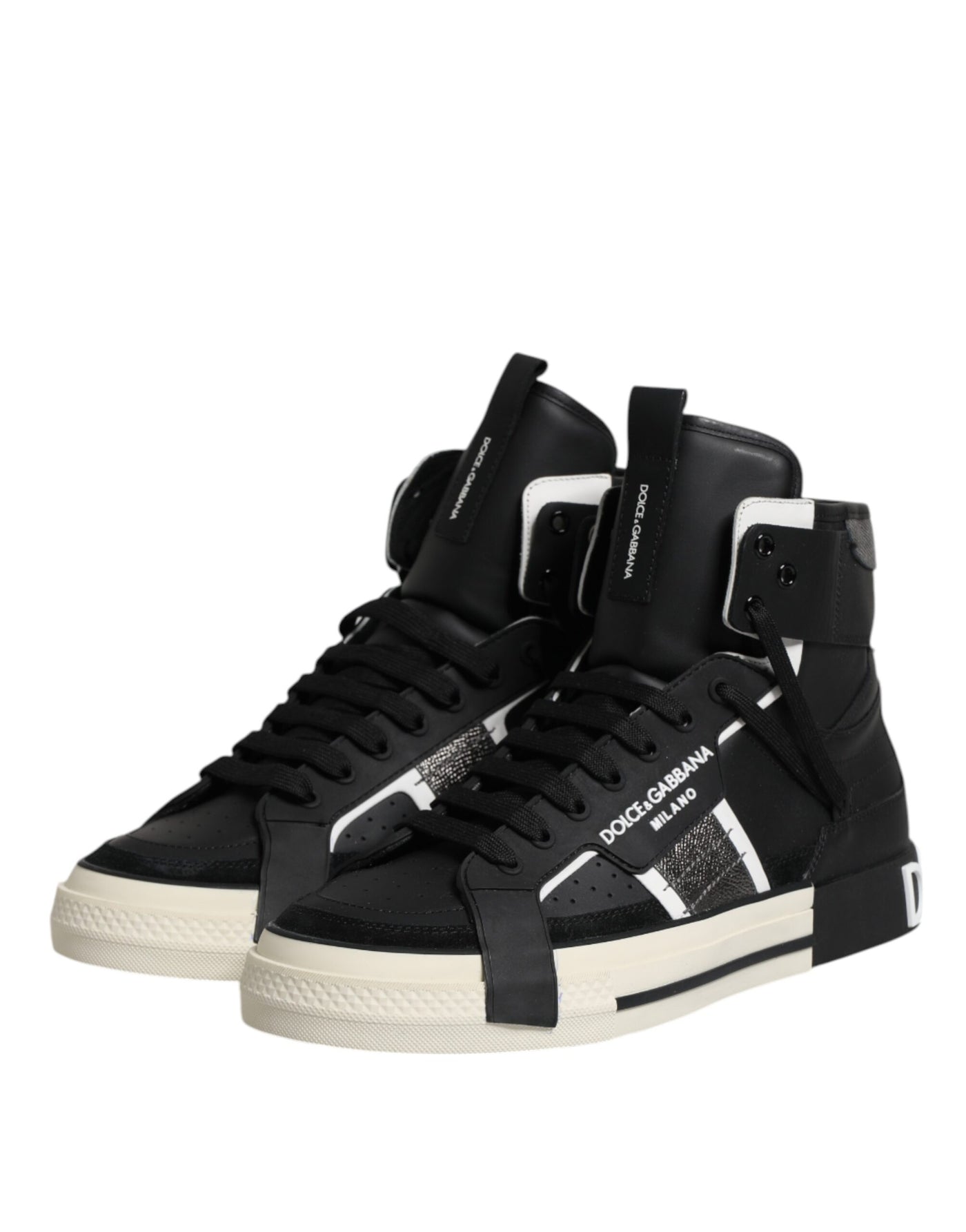 Dolce &amp; Gabbana Zwarte Leren High Top Logo Heren Sneakers Schoenen
