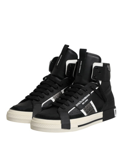 Dolce &amp; Gabbana Zwarte Leren High Top Logo Heren Sneakers Schoenen