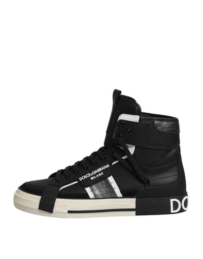 Dolce &amp; Gabbana Zwarte Leren High Top Logo Heren Sneakers Schoenen