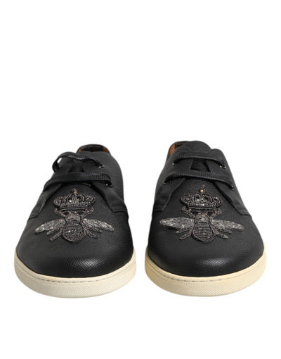 Dolce &amp; Gabbana zwarte leren Bee Crown lage sneakers
