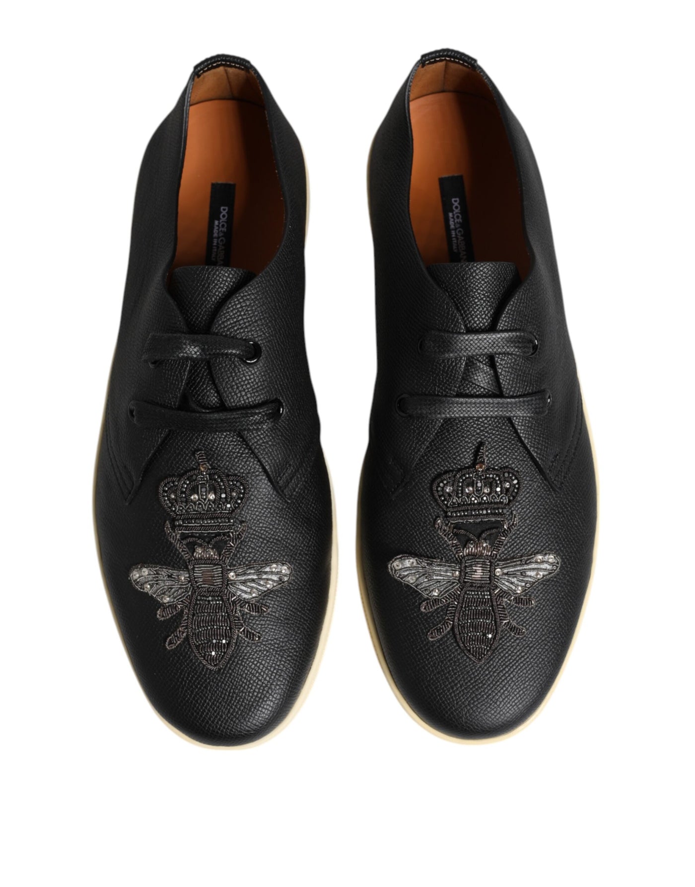 Dolce &amp; Gabbana zwarte leren Bee Crown lage sneakers