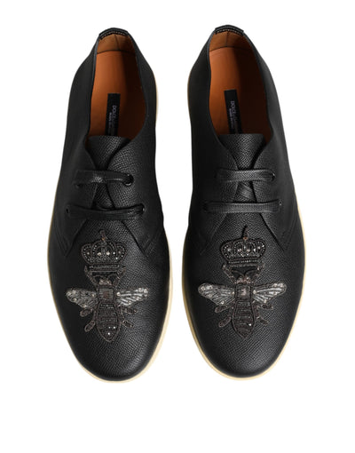 Dolce &amp; Gabbana zwarte leren Bee Crown lage sneakers