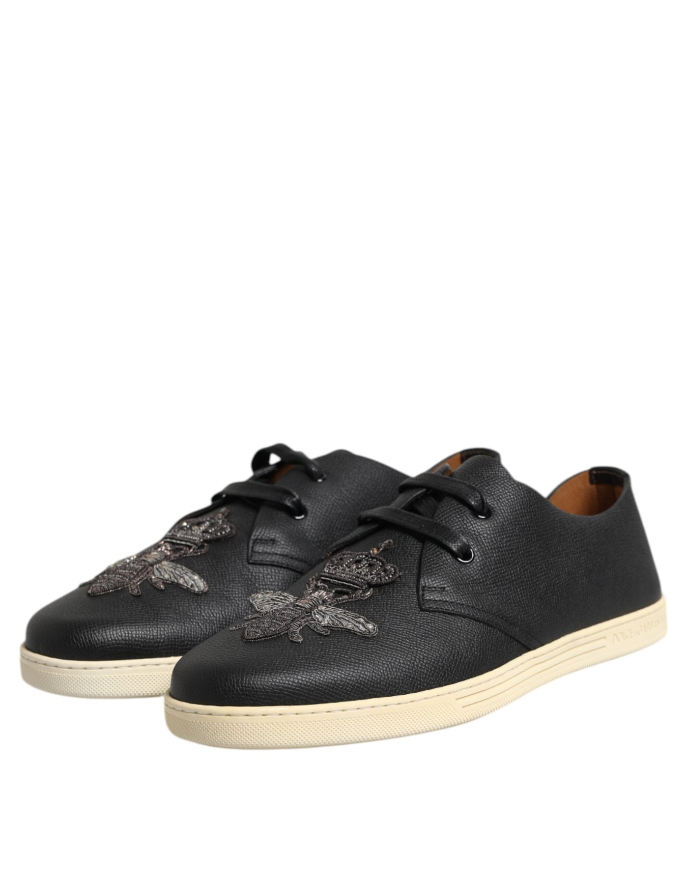 Dolce &amp; Gabbana zwarte leren Bee Crown lage sneakers