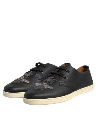 Dolce &amp; Gabbana zwarte leren Bee Crown lage sneakers