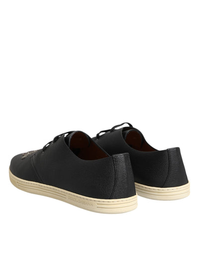 Dolce &amp; Gabbana zwarte leren Bee Crown lage sneakers