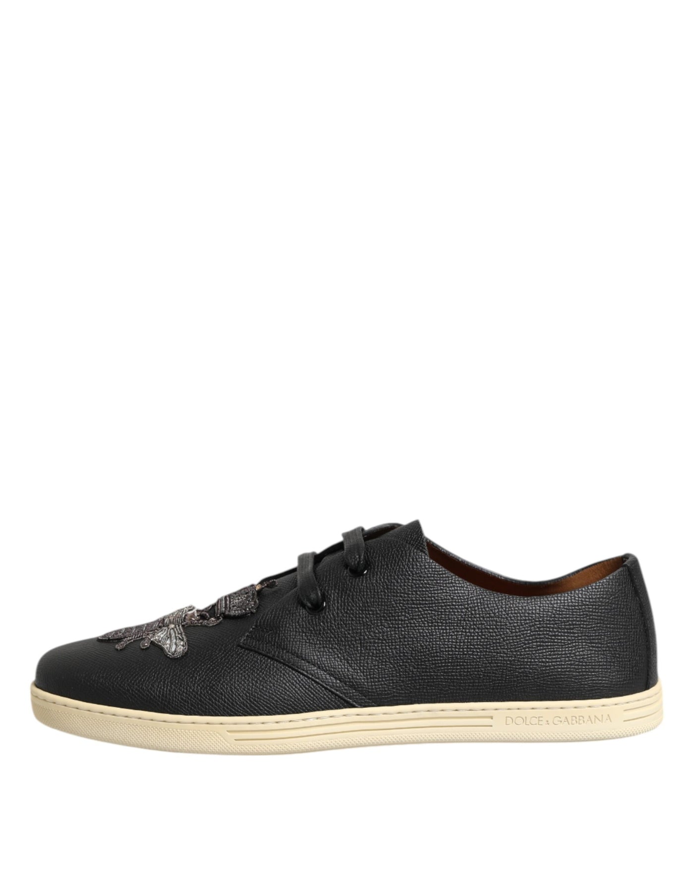 Dolce &amp; Gabbana zwarte leren Bee Crown lage sneakers