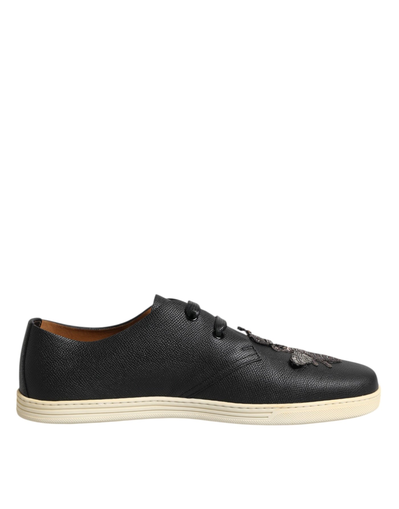 Dolce &amp; Gabbana zwarte leren Bee Crown lage sneakers