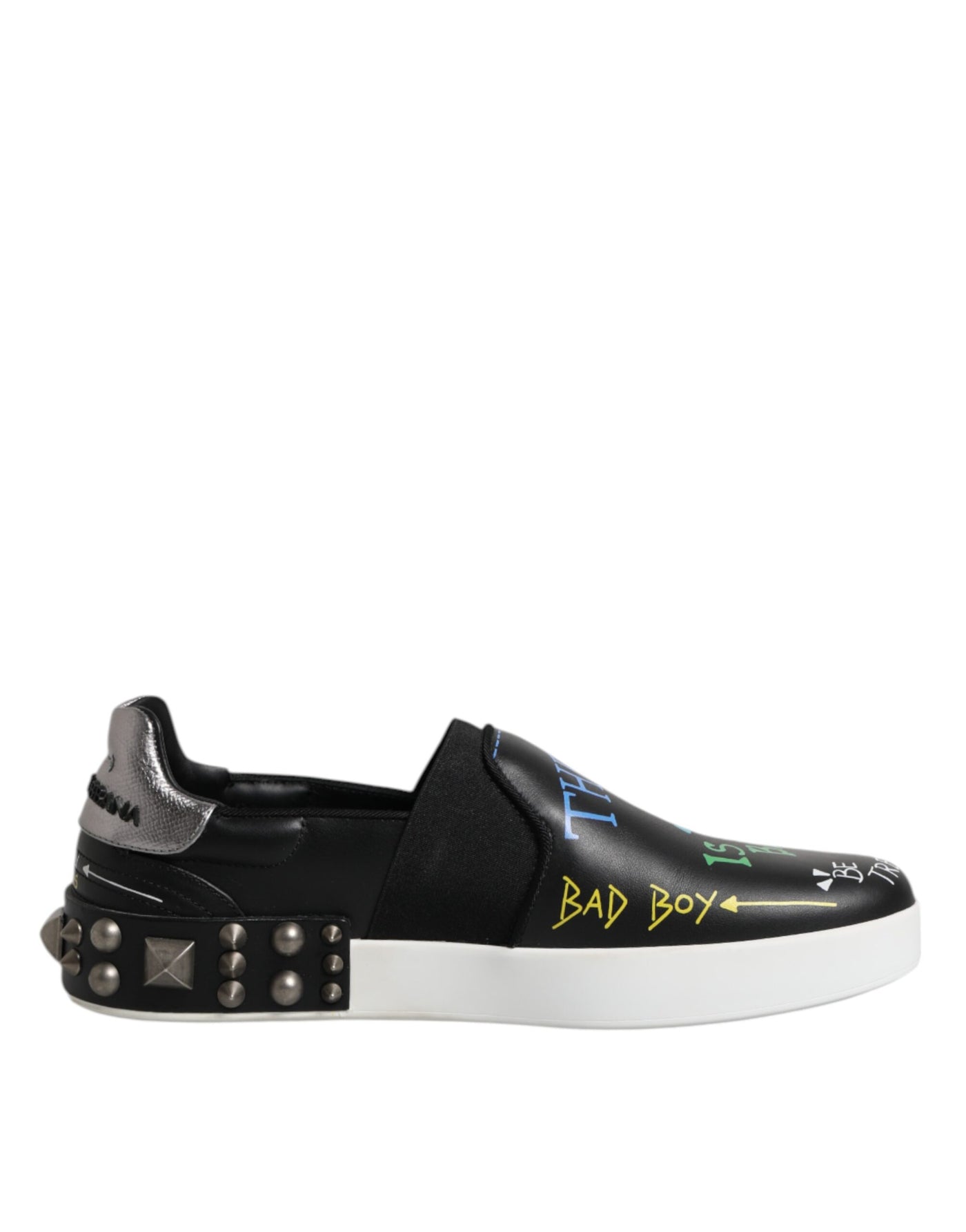 Dolce &amp; Gabbana Zwarte Leren Sneakers met Graffiti en Studs