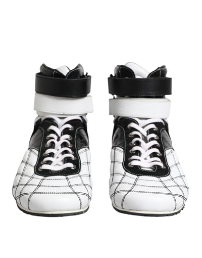 Dolce &amp; Gabbana Zwart Wit Leren Hoge Sneakers Schoenen