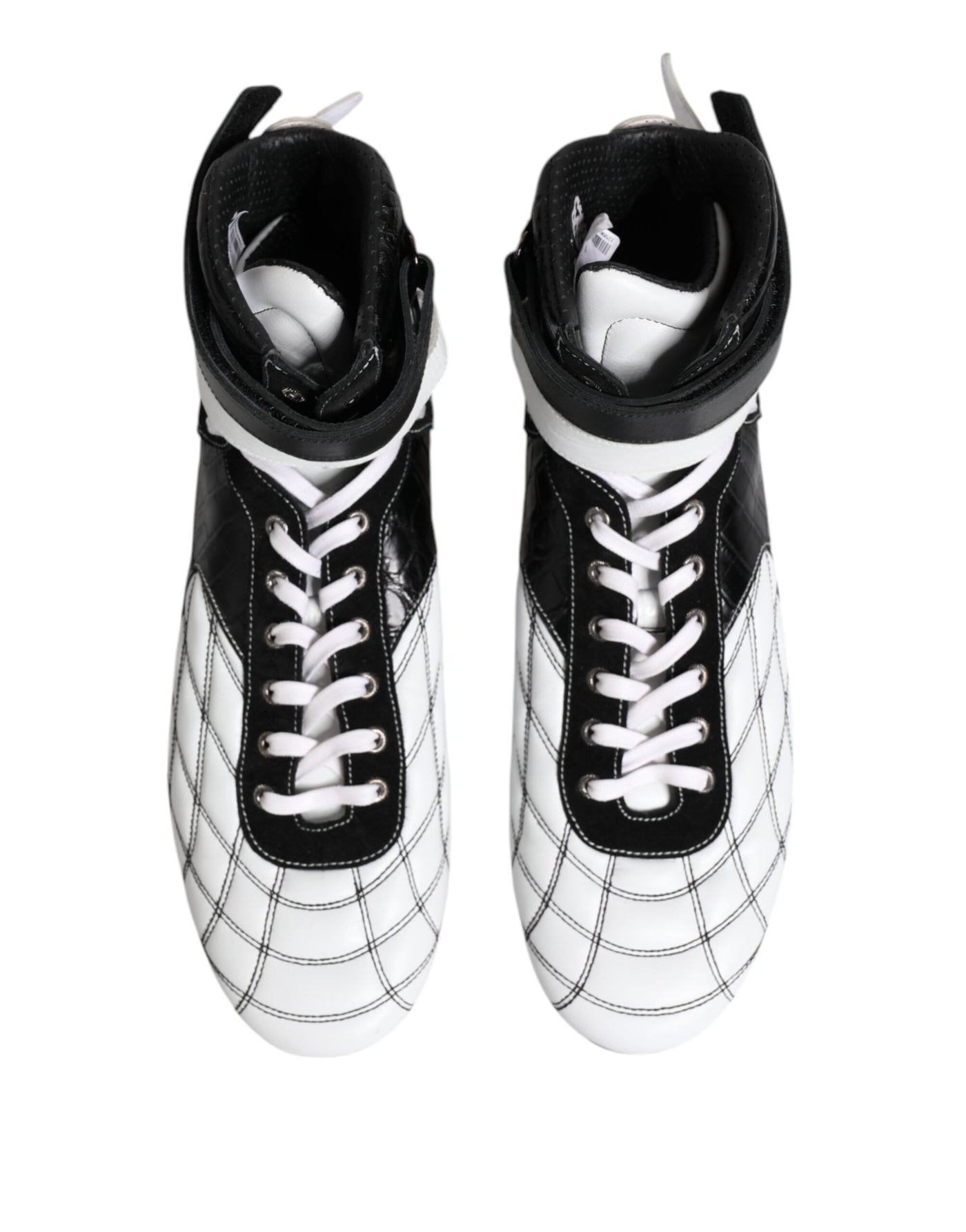 Dolce &amp; Gabbana Zwart Wit Leren Hoge Sneakers Schoenen