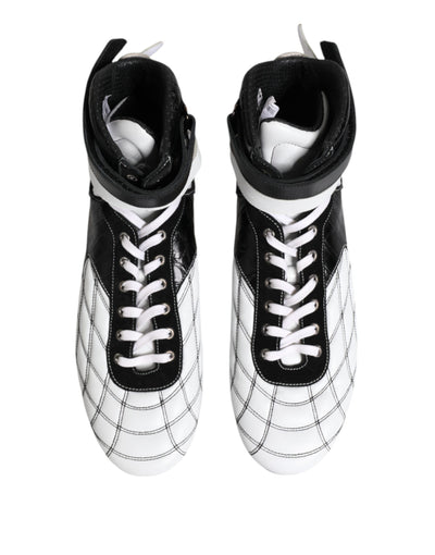 Dolce &amp; Gabbana Zwart Wit Leren Hoge Sneakers Schoenen